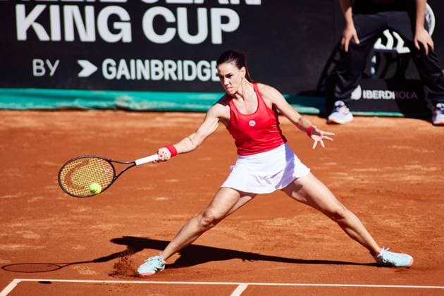 Tennis, Billie Jean King Cup, Spanien - Mexiko April 15, 2023, MALAGA, MALAGA, SPAIN: Nuria Parrizas of Spain in action during Billie Jean King Cup, tennis match played between Spain and Mexico at Puente Romano on April 15, 2023, in Malaga, Spain. MALAGA SPAIN - ZUMAa181 20230415_zaa_a181_010 Copyright: xJoaquinxCorcherox