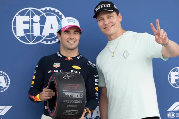 May 6, 2023, Miami, Florida, United States: SERGIO PEREZ (MEX) of Red Bull Racing 11 celebrating qualifying on pole. Checo finished on pole during a chaotic end to the Q3 session that saw Charles Leclerc spin into the barriers causing a red flag ending the qualifying session early. ..Teams prepare to compete in the second running of America s second calendar F1 race, with a record breaking three Grand Prix events to be held in America this year in Miami, Austin and Las Vegas, owing to the growing popularity of the thanks to Netflix s Drive to Survive Docuseries. Aston Martin, Ferrari and others plan on trying to challenge Red Bull Oracle Racing s Max Verstappen s dominance over the 2023 season. Motorsports, open wheel racing, Liberty Media. Miami United States - ZUMAb177 20230506_zap_b177_078 Copyright: xTaidghxBarronx