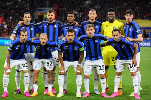May 10, 2023, Milan, Lombardy, Italy: FC Inter starting XI made of (left to right, top to bottom): MATTEO DARMIAN, FRANCESCO ACERBI, DENZEL DUMFRIES, EDIN DZEKO, ANDRE ONANA, ALESSANDRO BASTONI, HENRIKH MKHITARYAN, FEDERICO DIMARCO, LAUTARO MARTINEZ, NICOLO BARELLA and HAKAN CALHANOGLU in the UEFA Champions League Semifinal Leg 1 game between AC Milan and Inter on Wednesday May 10th 2023 at Stadio San Siro, Italy Milan Italy - ZUMAc179 20230510_zep_c179_172 Copyright: xMickaelxChavetx