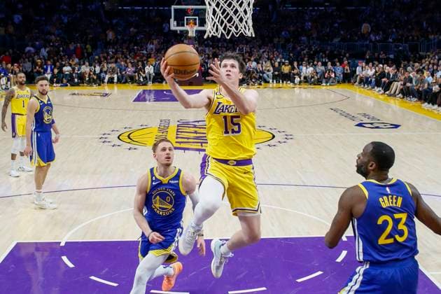 May 12, 2023, Los Angeles, California, USA: Los Angeles Lakers guard Austin Reaves (15) goes to the basket against the Los Angeles Lakers during an NBA, Basketball Herren, USA basketball Western Conference semifinal game 6 at Crypto.com Arena, Friday, May 12, 2023, in Los Angeles. Los Angeles USA - ZUMAc68_ 20230512_zaf_c68_054 Copyright: xRingoxChiux