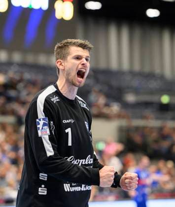 Jubel Torwart Christopher RUDECK (BHC) Handball 1. Bundesliga, 30. Spieltag, Bergischer HC (BHC) - Fuechse Berlin (B) 34:30, am 14.05.2023 in Duesseldorf Deutschland. ÂÂ
