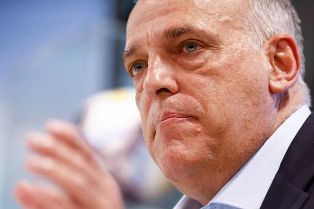 May 25, 2023, MADRID, MADRID, SPAIN: Javier Tebas, President of LaLiga, attends his press conference, PK, Pressekonferenz at headquarters of LaLiga on May 25, 2023, in Madrid, Spain. MADRID SPAIN - ZUMAa181 20230525_zaa_a181_029 Copyright: xOscarxJ.xBarrosox