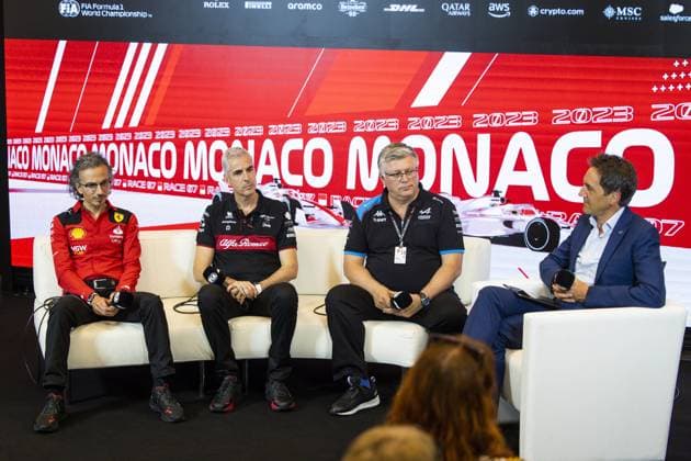 MEKIES Laurent (fra), Racing Director of the Scuderia Ferrari, ALUNNI BRAVI Alessandro (ita), Managing Director of Sauber Group & Team Representative, SZAFNAUER Otmar, Team Principal of Alpine F1 Team, portrait, press conference, PK, Pressekonferenz during the Formula 1 Grand Prix de Monaco 2023, 6th round of the 2023 Formula One World Championship, WM, Weltmeisterschaft from May 26 to 28, 2023 on the Circuit de Monaco, in Monaco - F1 - MONACO GRAND PRIX 2023 DPPI Panoramic 00123012__DE_2620