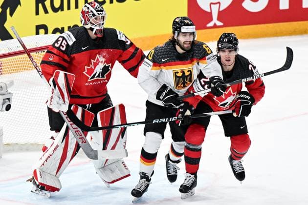 Sam Montembeault (35, Kanada, Canada, Team Canada ) Wojciech Stachowiak (60, Deutscher Eishockey-Bund, Deutschland Germany, Team Germany ) Justin Barron (20, Kanada, Canada, Team Canada ) Kanada vs. Deutschland, Eishockey, Eishockey WM , Finale, 28.05.2023, Kanada vs. Deutschland, Eishockey, Eishockey WM , Finale, 28.05.2023 Tampere Copyright: xEibner-Pressefotox xBirgitxHaefnerx EP_BHF