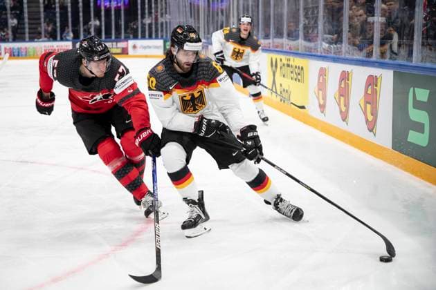 Eishockey, WM, Finale, Kanada - Deutschland Tyler Myers 57, CAN, Wojtek Stachowiak 60, GER the 2023 IIHF Ice hockey, Eishockey World Championship, WM, Weltmeisterschaft gold medal match between Canada and Germany at the Nokia Arena on 28. May 2023 in Tampere, Finland. 20.22.47. (Tomi Hänninen Newspix24) Copyright: xTomixHänninenx np24282058666
