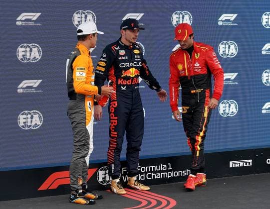 Formel 1 AWS Grand Prix von Spanien 2023 03.06.2023, Circuit de Catalunya, Barcelona, Formel 1 AWS Grand Prix von Spanien 2023 , im Bild Poleposition für Max Verstappen (NLD), Oracle Red Bull Racing, 2,Startplatz für Carlos Sainz Jr. (ESP), Scuderia Ferrari, 3.Startplatz für Lando Norris (GBR), McLaren F1 Team
