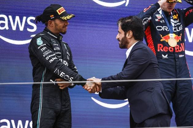 HAMILTON Lewis (gbr), Mercedes AMG F1 Team W14, portrait BEN SULAYEM Mohammed (uae), President of the FIA, portrait during the Formula 1 AWS Gran Premio de Espana 2023, 7th round of the 2023 Formula One World Championship, WM, Weltmeisterschaft from June 2 to 4, 2023 on the Circuit de Barcelona-Catalunya, in Montmelo, Spain - F1 - SPANISH GRAND PRIX 2023 - RACE DPPI Panoramic 03323010__R3_1830