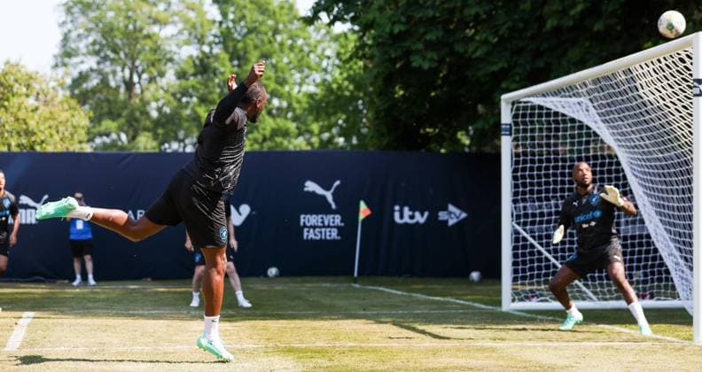 Mandatory Credit: Photo by Andrew Fosker Shutterstock (13949265au) Former Athlete Usain Bolt Captain of World XI thumping header hits the bar Soccer Aid for Unicef 2023, Training, Football, Champneys Tring, Tring, UK - 09 Jun 2023 EDITORIAL USE ONLY No use with unauthorised audio, video, data, fixture lists, club league logos or live services. Online in-match use limited to 120 images, no video emulation. No use in betting, games or single club league player publications. Soccer Aid for Unicef 2023, Training, Football, Champneys Tring, Tring, UK - 09 Jun 2023 EDITORIAL USE ONLY No use with unauthorised audio, video, data, fixture lists, club league logos or live services. Online in-match use limited to 120 images, no video emulation. No use in betting, games or single club league player publications. Copyright: xAndrewxFosker Shutterstockx 13949265au