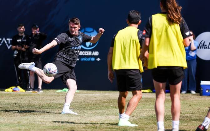 Mandatory Credit: Photo by Andrew Fosker Shutterstock (13949265by) World XI Coach Former Footballer Robbie Keane volleys and scores Soccer Aid for Unicef 2023, Training, Football, Champneys Tring, Tring, UK - 09 Jun 2023 EDITORIAL USE ONLY No use with unauthorised audio, video, data, fixture lists, club league logos or live services. Online in-match use limited to 120 images, no video emulation. No use in betting, games or single club league player publications. Soccer Aid for Unicef 2023, Training, Football, Champneys Tring, Tring, UK - 09 Jun 2023 EDITORIAL USE ONLY No use with unauthorised audio, video, data, fixture lists, club league logos or live services. Online in-match use limited to 120 images, no video emulation. No use in betting, games or single club league player publications. Copyright: xAndrewxFosker Shutterstockx 13949265by
