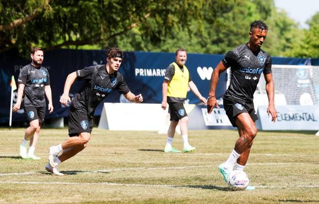 Mandatory Credit: Photo by Andrew Fosker Shutterstock (13949265bw) Former footballer Nani of World XI & Social media star Noah Beck of World XI (L) Soccer Aid for Unicef 2023, Training, Football, Champneys Tring, Tring, UK - 09 Jun 2023 EDITORIAL USE ONLY No use with unauthorised audio, video, data, fixture lists, club league logos or live services. Online in-match use limited to 120 images, no video emulation. No use in betting, games or single club league player publications. Soccer Aid for Unicef 2023, Training, Football, Champneys Tring, Tring, UK - 09 Jun 2023 EDITORIAL USE ONLY No use with unauthorised audio, video, data, fixture lists, club league logos or live services. Online in-match use limited to 120 images, no video emulation. No use in betting, games or single club league player publications. Copyright: xAndrewxFosker Shutterstockx 13949265bw