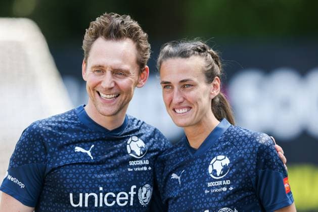 Mandatory Credit: Photo by Andrew Fosker Shutterstock (13949265ci) Actor Tom Hiddleston of England and Former footballer Jill Scott captain of England Soccer Aid for Unicef 2023, Training, Football, Champneys Tring, Tring, UK - 09 Jun 2023 EDITORIAL USE ONLY No use with unauthorised audio, video, data, fixture lists, club league logos or live services. Online in-match use limited to 120 images, no video emulation. No use in betting, games or single club league player publications. Soccer Aid for Unicef 2023, Training, Football, Champneys Tring, Tring, UK - 09 Jun 2023 EDITORIAL USE ONLY No use with unauthorised audio, video, data, fixture lists, club league logos or live services. Online in-match use limited to 120 images, no video emulation. No use in betting, games or single club league player publications. Copyright: xAndrewxFosker Shutterstockx 13949265ci