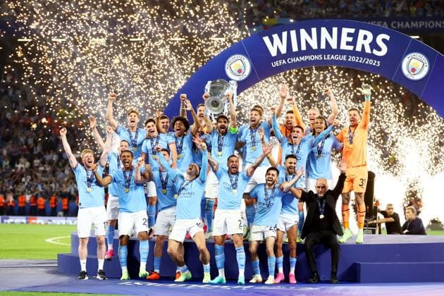 Mandatory Credit: Photo by Kieran McManus Shutterstock (13949252ea) Manchester City players celebrate winning the Champions League as they lift the trophy. Manchester City v Inter Milan, UEFA Champions League, Final, Football, Ataturk Stadium, Istanbul, Turkey - 10 Jun 2023 EDITORIAL USE ONLY No use with unauthorised audio, video, data, fixture lists, club league logos or live services. Online in-match use limited to 120 images, no video emulation. No use in betting, games or single club league player publications. Manchester City v Inter Milan, UEFA Champions League, Final, Football, Ataturk Stadium, Istanbul, Turkey - 10 Jun 2023 EDITORIAL USE ONLY No use with unauthorised audio, video, data, fixture lists, club league logos or live services. Online in-match use limited to 120 images, no video emulation. No use in betting, games or single club league player publications. Copyright: xKieranxMcManus Shutterstockx 13949252ea