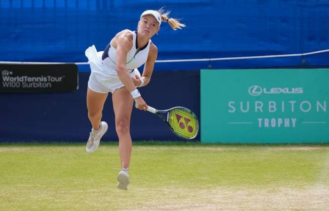 Mandatory Credit: Photo by Dave Shopland Shutterstock (13956576g) Great Britain s Katie Swan during the 1st set of the final. Lexus Surbiton Trophy, Tennis, Day 8, Surbiton Racket & Fitness Club, London, UK - 11 June 2023 Lexus Surbiton Trophy, Tennis, Day 8, Surbiton Racket & Fitness Club, London, UK - 11 June 2023 Copyright: xDavexShopland Shutterstockx 13956576g