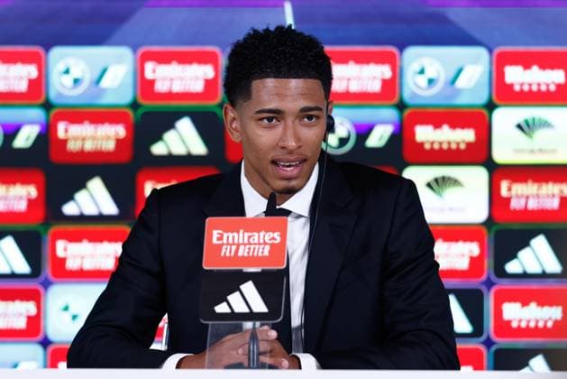 June 15, 2023, VALDEBEBAS, MADRID, SPAIN: Jude Bellingham attends his press conference, PK, Pressekonferenz during his presentation as new player of Real Madrid at Ciudad Deportiva Real Madrid on June 15, 2023, in Valdebebas, Madrid, Spain. VALDEBEBAS SPAIN - ZUMAa181 20230615_zaa_a181_019 Copyright: xOscarxJ.xBarrosox