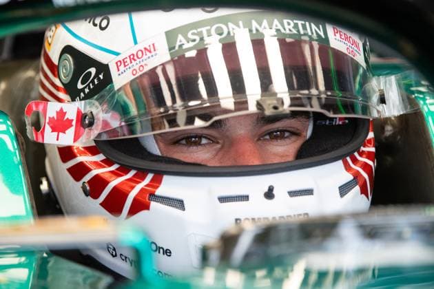 Lance Stroll (CAN, Aston Martin Aramco Cognizant F1 Team, 18) im Cockpit mit Helm im kanadischen Spezialdesign, CAN, Formel 1 Weltmeisterschaft, Grand Prix von Kanada, Circuit de Gilles Villeneuve Montreal, Freies Training, 16.06.2023 CAN, Formel 1 Weltmeisterschaft, Grand Prix von Kanada, Circuit de Gilles Villeneuve Montreal, Freies Training, 16.06.2023 Montreal Copyright: xEibner Memmlerx EP_MMR