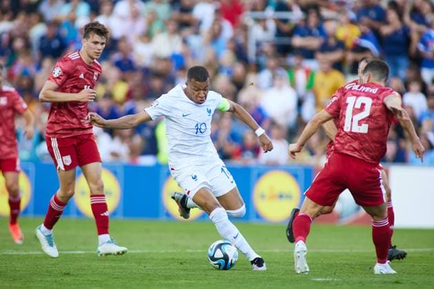 June 16, 2023, FARO, FARO, PORTUGAL: Kylian Mbappe of France in action during the UEFA EURO, EM, Europameisterschaft,Fussball 2024 Qualifying Round match between Gibraltar and France at Algarve Stadium on June 16, 2023, in Faro, Portugal. FARO PORTUGAL - ZUMAa181 20230616_zaa_a181_046 Copyright: xJoaquinxCorcherox