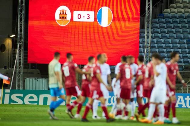 June 16, 2023, FARO, FARO, PORTUGAL: Result final during the UEFA EURO, EM, Europameisterschaft,Fussball 2024 Qualifying Round match between Gibraltar and France at Algarve Stadium on June 16, 2023, in Faro, Portugal. FARO PORTUGAL - ZUMAa181 20230616_zaa_a181_114 Copyright: xJoaquinxCorcherox