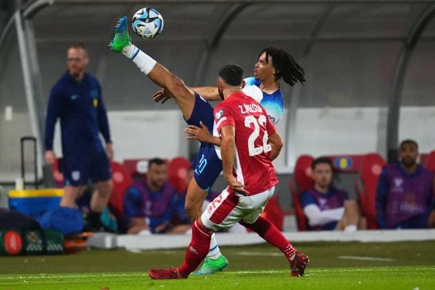 Mandatory Credit: Photo by Bagu Blanco Shutterstock (13968700cd) Trent Alexander-Arnold of England and Zach Muscat of Malta Malta v England, UEFA European Championship, EM, Europameisterschaft 2024 Qualifying, Group C, Football, Ta Qali Stadium, Malta - 16 June 2023 EDITORIAL USE ONLY No use with unauthorised audio, video, data, fixture lists, club league logos or live services. Online in-match use limited to 120 images, no video emulation. No use in betting, games or single club league player publications. Malta v England, UEFA European Championship 2024 Qualifying, Group C, Football, Ta Qali Stadium, Malta - 16 June 2023 EDITORIAL USE ONLY No use with unauthorised audio, video, data, fixture lists, club league logos or live services. Online in-match use limited to 120 images, no video emulation. No use in betting, games or single club league player publications. Copyright: xBaguxBlanco Shutterstockx 13968700cd