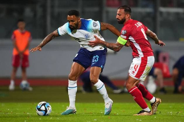 Mandatory Credit: Photo by Bagu Blanco Shutterstock (13968700dg) Aaron Ramsdale of England and Declan Rice of England Malta v England, UEFA European Championship, EM, Europameisterschaft 2024 Qualifying, Group C, Football, Ta Qali Stadium, Malta - 16 June 2023 EDITORIAL USE ONLY No use with unauthorised audio, video, data, fixture lists, club league logos or live services. Online in-match use limited to 120 images, no video emulation. No use in betting, games or single club league player publications. Malta v England, UEFA European Championship 2024 Qualifying, Group C, Football, Ta Qali Stadium, Malta - 16 June 2023 EDITORIAL USE ONLY No use with unauthorised audio, video, data, fixture lists, club league logos or live services. Online in-match use limited to 120 images, no video emulation. No use in betting, games or single club league player publications. Copyright: xBaguxBlanco Shutterstockx 13968700dg