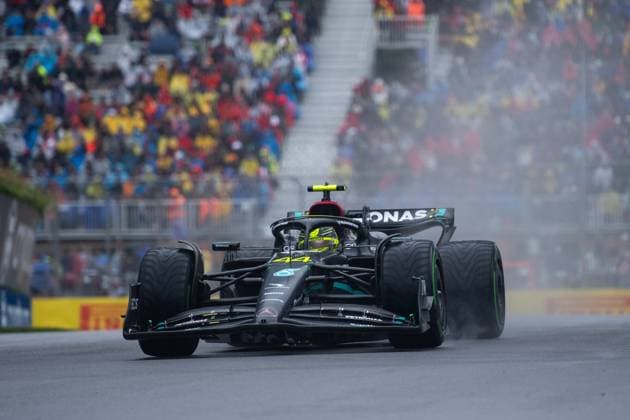 Lewis Hamilton (UK, Mercedes AMG Petronas F1 Team, 44) im Mercedes W14 im Regen, CAN, Formel 1 Weltmeisterschaft, Grand Prix von Kanada, Circuit de Gilles Villeneuve Montreal, Freies Training, 17.06.2023 CAN, Formel 1 Weltmeisterschaft, Grand Prix von Kanada, Circuit de Gilles Villeneuve Montreal, Freies Training, 17.06.2023 Montreal Copyright: xEibner Memmlerx EP_MMR