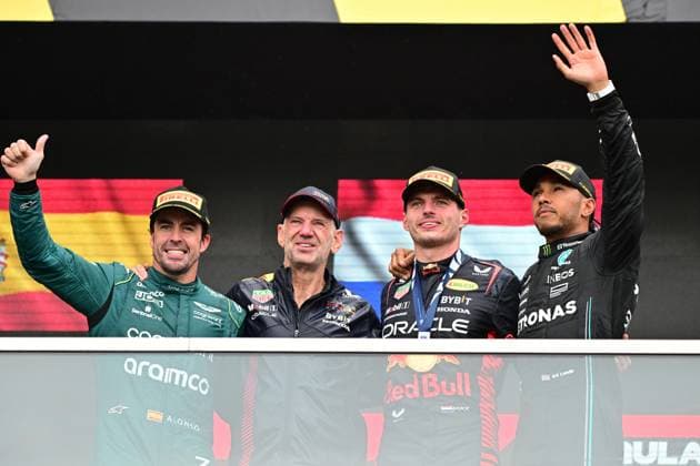VERSTAPPEN Max (ned), Red Bull Racing RB19, portrait NEWEY Adrian (gbr), Chief Technical Officer of Red Bull Racing, portrait ALONSO Fernando (spa), Aston Martin F1 Team AMR23, portrait HAMILTON Lewis (gbr), Mercedes AMG F1 Team W14, portrait during the Formula 1 Pirelli Grand Prix du Canada, 8th round of the 2023 Formula One World Championship, WM, Weltmeisterschaft from June 16 to 18, 2023 on the Circuit Gilles Villeneuve, in Montrà al, Canada - F1 - CANADIAN GRAND PRIX 2023 - RACE DPPI Panoramic 00123021_180623-CAN-4170-PVE