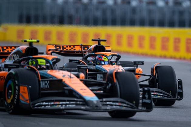 Oscar Piastri (AUS, McLaren F1 Team, 81) wird von Lando Norris (UK, McLaren F1 Team, 04) ueberholt, CAN, Formel 1 Weltmeisterschaft, Grand Prix von Kanada, Circuit de Gilles Villeneuve Montreal, Rennen, 18.06.2023 CAN, Formel 1 Weltmeisterschaft, Grand Prix von Kanada, Circuit de Gilles Villeneuve Montreal, Rennen, 18.06.2023 Montreal Copyright: xEibner Memmlerx EP_MMR