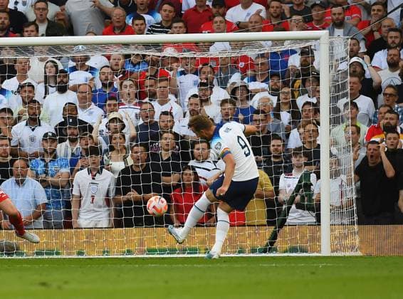 Mandatory Credit: Photo by Anna Gowthorpe Shutterstock (13975202n) Harry Kane of England scores his side s first goal England v North Macedonia, UEFA European Championship, EM, Europameisterschaft 2024 Qualifying, Group C, Football, Old Trafford, Manchester, UK - 19 June 2023 EDITORIAL USE ONLY No use with unauthorised audio, video, data, fixture lists, club league logos or live services. Online in-match use limited to 120 images, no video emulation. No use in betting, games or single club league player publications. England v North Macedonia, UEFA European Championship 2024 Qualifying, Group C, Football, Old Trafford, Manchester, UK - 19 June 2023 EDITORIAL USE ONLY No use with unauthorised audio, video, data, fixture lists, club league logos or live services. Online in-match use limited to 120 images, no video emulation. No use in betting, games or single club league player publications. Copyright: xAnnaxGowthorpe Shutterstockx 13975202n