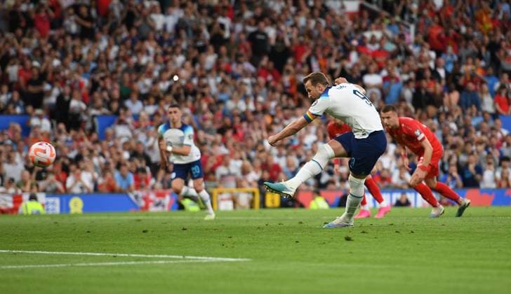 Mandatory Credit: Photo by Anna Gowthorpe Shutterstock (13975202aa) Harry Kane of England scores his side s seventh goal from a penalty England v North Macedonia, UEFA European Championship, EM, Europameisterschaft 2024 Qualifying, Group C, Football, Old Trafford, Manchester, UK - 19 June 2023 EDITORIAL USE ONLY No use with unauthorised audio, video, data, fixture lists, club league logos or live services. Online in-match use limited to 120 images, no video emulation. No use in betting, games or single club league player publications. England v North Macedonia, UEFA European Championship 2024 Qualifying, Group C, Football, Old Trafford, Manchester, UK - 19 June 2023 EDITORIAL USE ONLY No use with unauthorised audio, video, data, fixture lists, club league logos or live services. Online in-match use limited to 120 images, no video emulation. No use in betting, games or single club league player publications. Copyright: xAnnaxGowthorpe Shutterstockx 13975202aa