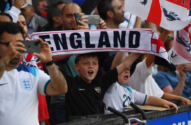 Mandatory Credit: Photo by Anna Gowthorpe Shutterstock (13975202bj) England fans England v North Macedonia, UEFA European Championship, EM, Europameisterschaft 2024 Qualifying, Group C, Football, Old Trafford, Manchester, UK - 19 June 2023 EDITORIAL USE ONLY No use with unauthorised audio, video, data, fixture lists, club league logos or live services. Online in-match use limited to 120 images, no video emulation. No use in betting, games or single club league player publications. England v North Macedonia, UEFA European Championship 2024 Qualifying, Group C, Football, Old Trafford, Manchester, UK - 19 June 2023 EDITORIAL USE ONLY No use with unauthorised audio, video, data, fixture lists, club league logos or live services. Online in-match use limited to 120 images, no video emulation. No use in betting, games or single club league player publications. Copyright: xAnnaxGowthorpe Shutterstockx 13975202bj
