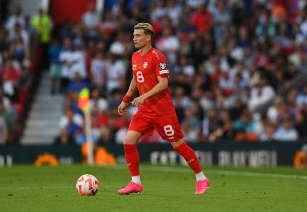 Mandatory Credit: Photo by Anna Gowthorpe Shutterstock (13975202bo) Ezgjan Alioski of North Macedonia England v North Macedonia, UEFA European Championship, EM, Europameisterschaft 2024 Qualifying, Group C, Football, Old Trafford, Manchester, UK - 19 June 2023 EDITORIAL USE ONLY No use with unauthorised audio, video, data, fixture lists, club league logos or live services. Online in-match use limited to 120 images, no video emulation. No use in betting, games or single club league player publications. England v North Macedonia, UEFA European Championship 2024 Qualifying, Group C, Football, Old Trafford, Manchester, UK - 19 June 2023 EDITORIAL USE ONLY No use with unauthorised audio, video, data, fixture lists, club league logos or live services. Online in-match use limited to 120 images, no video emulation. No use in betting, games or single club league player publications. Copyright: xAnnaxGowthorpe Shutterstockx 13975202bo