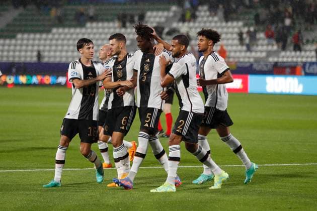 UEFA U21, U 21 EM, Deutschland - Israel, 1. Gruppenspiel, 21.06.2023, Ramas-Schengelia-Stadion, Kutaissi Jubel nach dem Tor zum Ausgleich durch Yann-Aurel BISSECK ( 5, Deutschland, Aarhus GF), UEFA U21-Fussball-Europameisterschaft in Rumaenien und Georgien, 1. Gruppenspiel, Deutschland - Israel, am 21.06.2023, Ramas-Schengelia-Stadion, Kutaissi in Georgien Copyright: xBEAUTIFULxSPORTS Meuselx