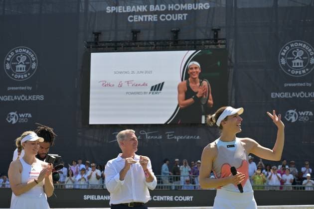 25.06.2023, xbrx, Tennis Bad Homburg Open WTA, Tennis Damen 250, emspor, v.l. Abschiedsspiel Petkovic, Andrea (GER),Kerber, Angelique (GER), Petkovic, Andrea (GER) Bad Homburg