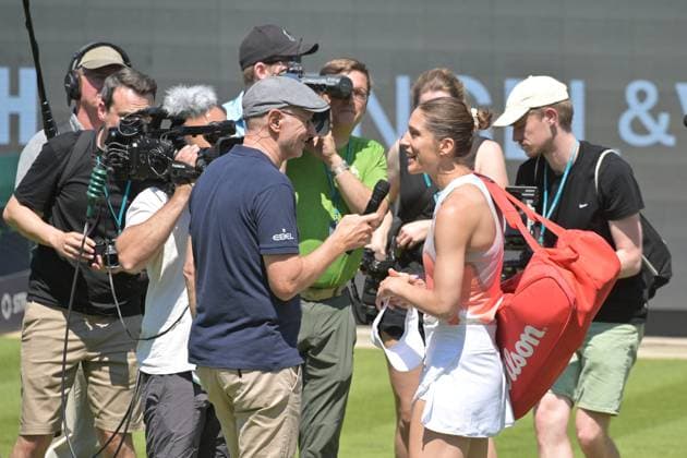 25.06.2023, xbrx, Tennis Bad Homburg Open WTA, Tennis Damen 250, emspor, v.l. Abschiedsspiel Petkovic, Andrea (GER), Petkovic, Andrea (GER), Interview, wird interviewed Bad Homburg