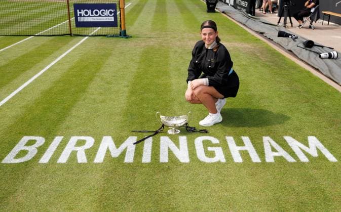 Mandatory Credit: Photo by Ryan Browne Shutterstock (13977110ae) Jelena Ostapenko of Latvia poses with the Rothesay Classic Trophy. Rothesay Classic, Day Seven, Tennis, Edgbaston Priory Club, Birmingham, UK - 25 Jun 2023 Rothesay Classic, Day Seven, Tennis, Edgbaston Priory Club, Birmingham, UK - 25 Jun 2023 Copyright: xRyanxBrowne Shutterstockx 13977110ae