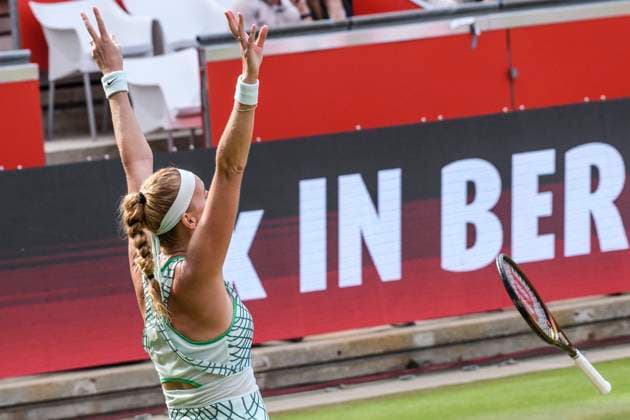 Petra Kvitova - Tennisspielerin, Jubel, Freude, Sieg, wirft den Schlaeger, GER, Berlin, Finale, Tennis bett1open, WTA, Tennis Damen 500, Saison 2022 2023, 25.06.23, 2023, Steffi Graf Stadion, GER, Berlin, Finale, Tennis bett1open, WTA 500, Saison 2022 2023, 25.06.23, 2023, Steffi Graf Stadion, Foto: Eibner-Pressefoto Uwe Koch Berlin Copyright: xEibner-Pressefoto UwexKochx EP_UKH