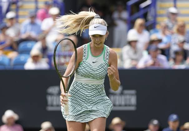 Mandatory Credit: Photo by Dave Shopland Shutterstock (13984798aj) Great Britain s Katie Boulter during her 1st round match Rothesay International Eastbourne, Tennis, Day Two, Devonshire Park, Eastbourne, UK - 27 Jun 2023 Rothesay International Eastbourne, Tennis, Day Two, Devonshire Park, Eastbourne, UK - 27 Jun 2023 Copyright: xDavexShopland Shutterstockx 13984798aj