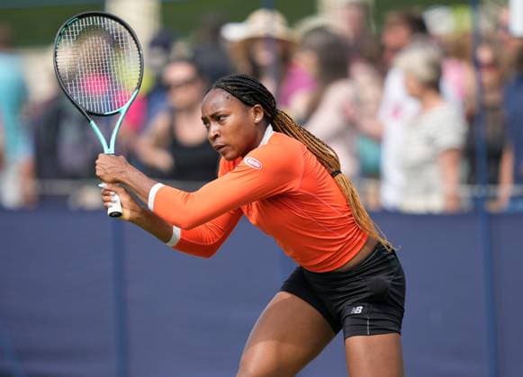 Mandatory Credit: Photo by Dave Shopland Shutterstock (13984799c) USA s Coco Gauff practicing Rothesay International Eastbourne, Tennis, Day Three, Devonshire Park, Eastbourne, UK - 28 Jun 2023 Rothesay International Eastbourne, Tennis, Day Three, Devonshire Park, Eastbourne, UK - 28 Jun 2023 Copyright: xDavexShopland Shutterstockx 13984799c