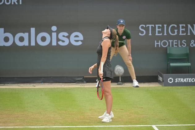 28.06.2023, xbrx, Tennis Bad Homburg Open WTA, Tennis Damen 250, emspor, v.l. Rodina, Evgeniya, enttaeuscht, Enttaeuschung, disappointed fokussiert, konzentriert Bad Homburg
