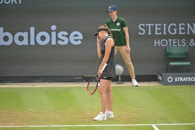 28.06.2023, xbrx, Tennis Bad Homburg Open WTA, Tennis Damen 250, emspor, v.l. Rodina, Evgeniya, enttaeuscht, Enttaeuschung, disappointed, fokussiert, konzentriert Bad Homburg