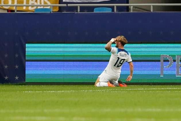 UEFA U21, U 21 EM, Deutschland - England, 3. Gruppenspiel, 28.06.2023, Batumi Harvey ELLIOTT ( 19, England) jubelt nach seinem Tor zum 2:0 fuer England, UEFA U21-Fussball-Europameisterschaft in Rumaenien und Georgien, Deutschland - England, 3. Gruppenspiel, 28.06.2023, Batumi Copyright: xBEAUTIFULxSPORTS Meuselx