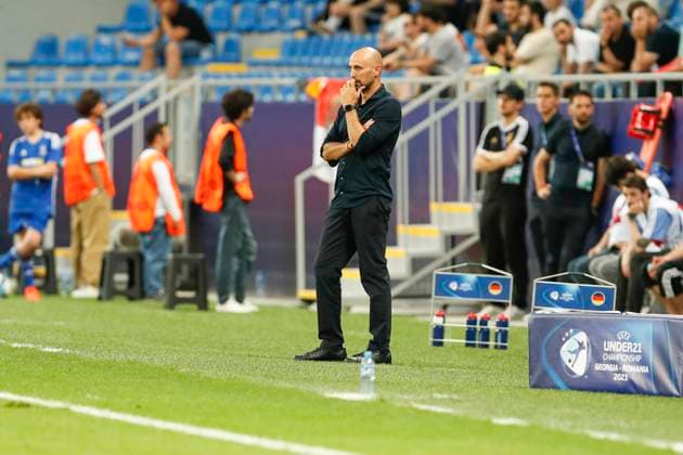 UEFA U21, U 21 EM, Deutschland - England, 3. Gruppenspiel, 28.06.2023, Batumi Antonio DI SALVO (Deutschland, Cheftrainer), UEFA U21-Fussball-Europameisterschaft in Rumaenien und Georgien, Deutschland - England, 3. Gruppenspiel, 28.06.2023, Batumi Copyright: xBEAUTIFULxSPORTS Meuselx