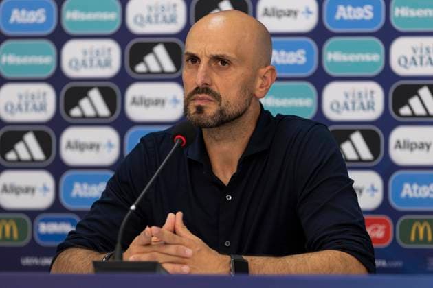 UEFA U21, U 21 EM, Deutschland - England, 3. Gruppenspiel, 28.06.2023, Batumi Antonio DI SALVO (Deutschland, Cheftrainer) bei der Pressekonferenz nach der 0:2 Niederlage gegen England, UEFA U21-Fussball-Europameisterschaft in Rumaenien und Georgien, Deutschland - England, 3. Gruppenspiel, 28.06.2023, Batumi Copyright: xBEAUTIFULxSPORTS Meuselx