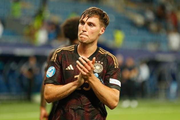 UEFA U21, U 21 EM, Deutschland - England, 3. Gruppenspiel, 28.06.2023, Batumi Kilian FISCHER ( 13, Deutschland, VfL Wolfsburg), UEFA U21-Fussball-Europameisterschaft in Rumaenien und Georgien, Deutschland - England, 3. Gruppenspiel, 28.06.2023, Batumi Copyright: xBEAUTIFULxSPORTS Meuselx