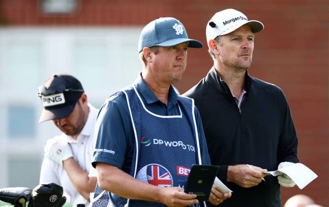 Mandatory Credit: Photo by James Marsh Shutterstock (13987420k) Justin Rose of England and caddie Josh Cassell. Betfred British Masters, Day One, Golf, The Belfry Golf Club, Sutton Coldfield, UK - 29 Jun 2023 Betfred British Masters, Day One, Golf, The Belfry Golf Club, Sutton Coldfield, UK - 29 Jun 2023 Copyright: xJamesxMarsh Shutterstockx 13987420k