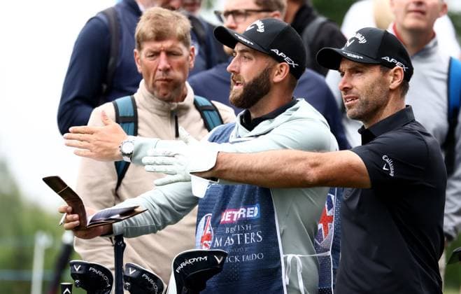 Mandatory Credit: Photo by James Marsh Shutterstock (13987422x) Oliver Wilson of England and his caddie during his round. Betfred British Masters, Day Two, Golf, The Belfry Golf Club, Sutton Coldfield, UK - 30 Jun 2023 Betfred British Masters, Day Two, Golf, The Belfry Golf Club, Sutton Coldfield, UK - 30 Jun 2023 Copyright: xJamesxMarsh Shutterstockx 13987422x