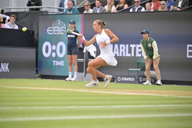 01.07.2023, xbrx, Tennis Bad Homburg Open WTA, Tennis Damen 250, emspor, v.l. FINALS, Bronzetti, Lucia (ITA), fokussiert, konzentriert, spielt den Ball, Bad Homburg