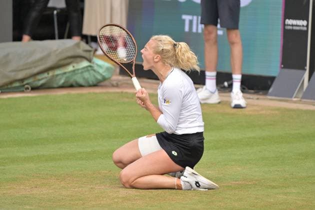01.07.2023, xbrx, Tennis Bad Homburg Open WTA, Tennis Damen 250, emspor, v.l. FINALS, winner, siegerin, Siniakova, Katerina (CZE), jubelt, jubeln nach Spielende, freude Bad Homburg