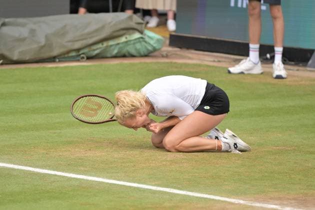 01.07.2023, xbrx, Tennis Bad Homburg Open WTA, Tennis Damen 250, emspor, v.l. FINALS, winner, siegerin, Siniakova, Katerina (CZE), jubelt, jubeln nach Spielende, freude Bad Homburg