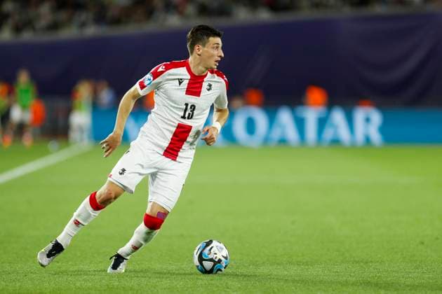 UEFA U21, U 21 EM, Georgien - Israel, Viertelfinale, 01.07.2023, Tiflis Giorgi GOCHOLEISHVILI ( 13, Georgien), UEFA U21-Fussball-Europameisterschaft in Rumaenien und Georgien, Georgien - Israel, Viertelfinale, 01.07.2023, Boris Paichadze Dinamo Arena, Tiflis Copyright: xBEAUTIFULxSPORTS Meuselx