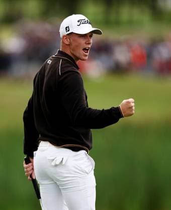 Mandatory Credit: Photo by James Marsh Shutterstock (13987427x) Daniel Hillier of New Zealand celebrates holing a putt on the 18th hole. Betfred British Masters, Day Four, Golf, The Belfry Golf Club, Sutton Coldfield, UK - 02 Jul 2023 Betfred British Masters, Day Four, Golf, The Belfry Golf Club, Sutton Coldfield, UK - 02 Jul 2023 Copyright: xJamesxMarsh Shutterstockx 13987427x